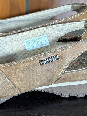 Skechers Womens Brown Leather Casual Peep-Toe Shoes Sandals Sz  8 - EUC
